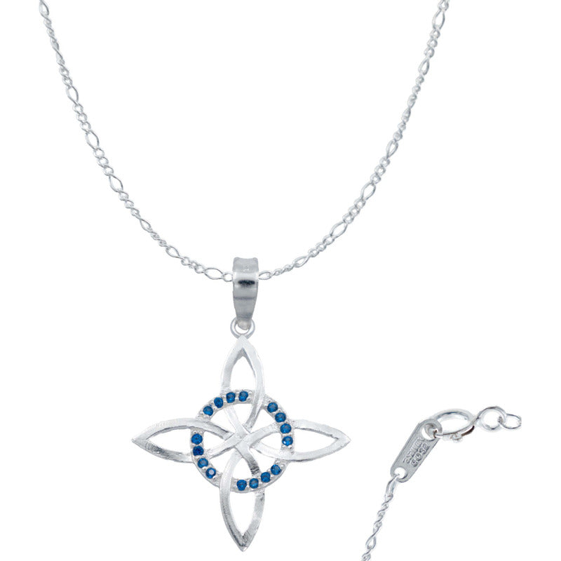 Collar Nudo De Bruja Celta Plano Zirconias Plata Ley S925