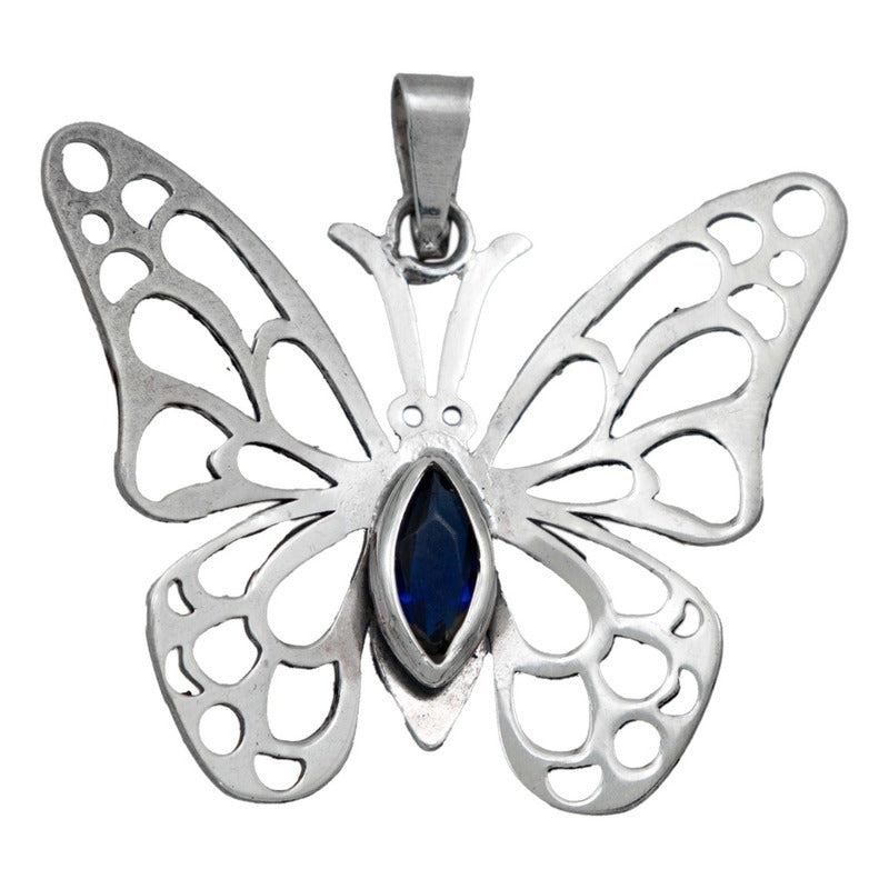 Dije Mariposa Grande Zirconia Con Cadena Reglo Plata 925