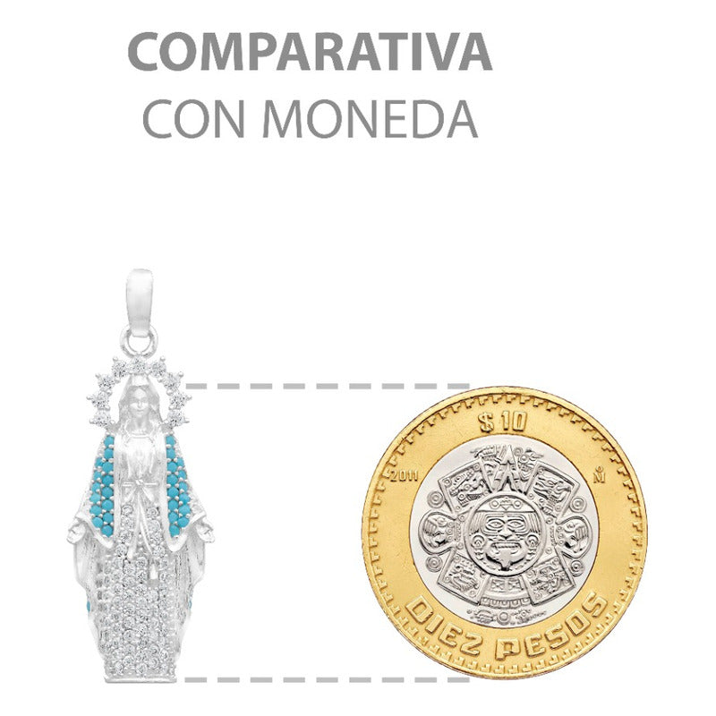 Dije Virgen Milagrosa Chica Zirconias Plata 925 4 Cm Celeste