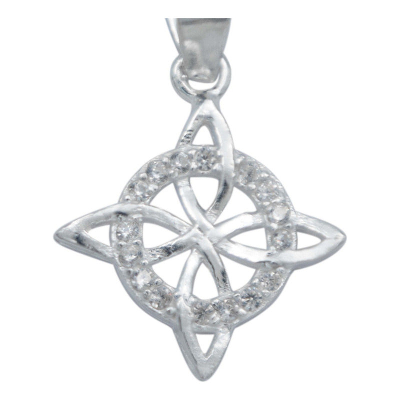 Dije Mini Nudo De Bruja Zirconias Plano Con Cadena Plata 925