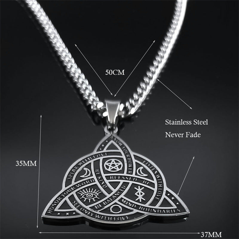 Joyaris Collar Nudo Celta Vikingo Amor Amuleto Bruja Luna Runas De Odin Wicca Hombre Mujer Triqueta En Acero Inoxidable Protección Esotérico Irlandés Brujería 1 Pieza