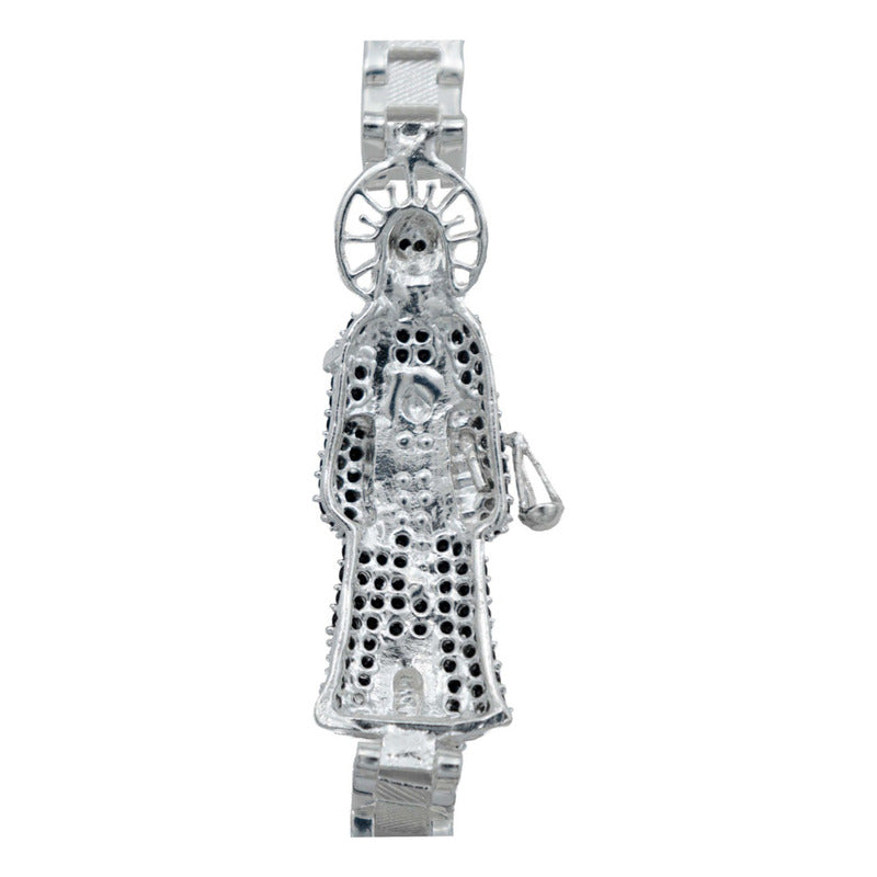 Pulsera Rolo Gruesa Santa Muerte Grande Zirconias Plata 925
