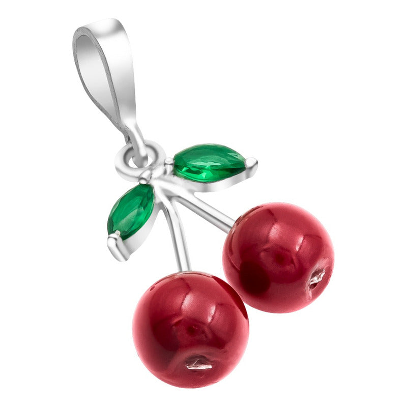Joyaris Dije Cadena Cereza Plata .925 Mujer Rojo Verde 33mm Plateado
