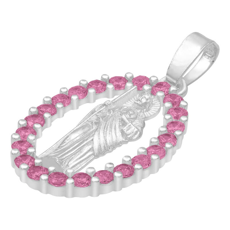 Dije San Judas Liso Borde Zirconias Unisex Plata 925 2.7 Cm