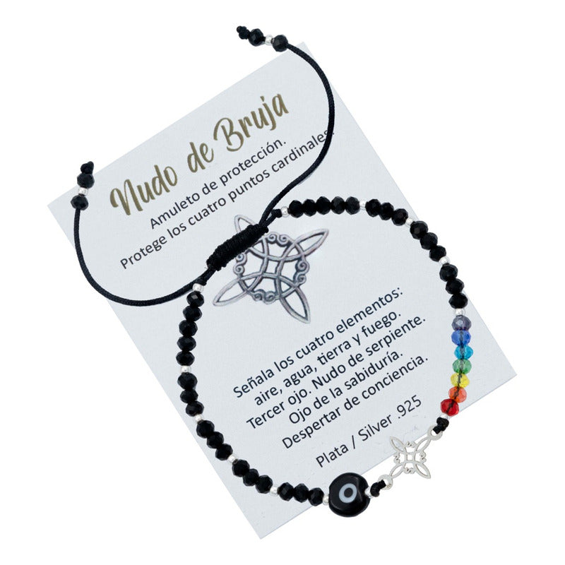 Pulsera Ajustable Nudo Bruja 7 Chakaras Ojo Turco Plata 925