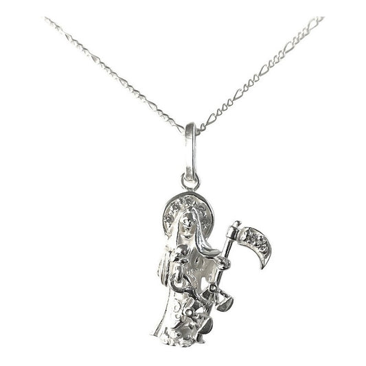 Dijes Santa Muerte En Plata Solida 925 + Cadena Plata S925 Blanco Con Cartier
