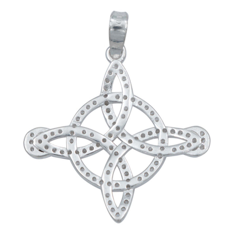 Dije Nudo De Bruja Premium Zirconias Lunas Mujer Plata 925 Blanco