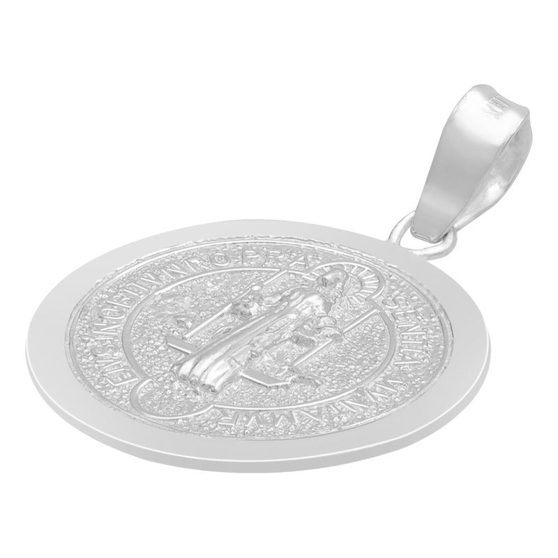 Dije Medalla Doble Vista San Benito Cruz Plata 925 1.8 Cm Plateado
