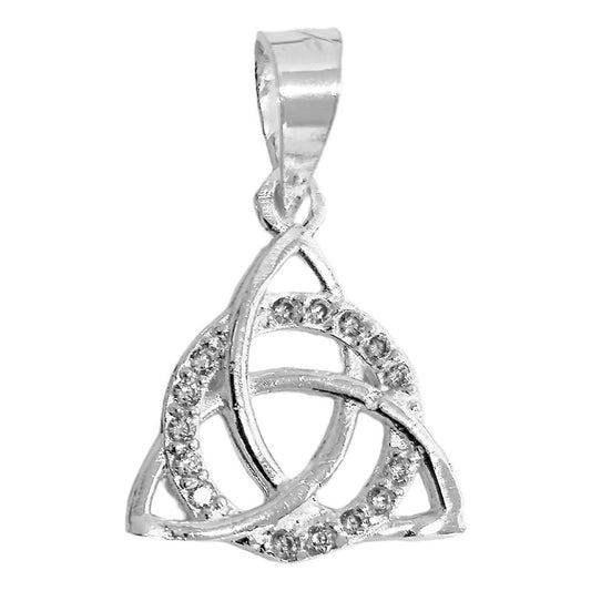 Dije Triqueta Celta Redondo Circulo Zirconias Plata Ley 925 Blanco Alto / Ancho 2.9 Cm X 1.9 Cm
