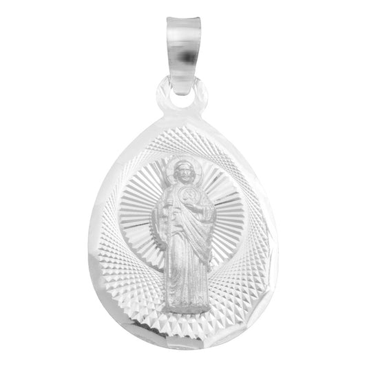 Dije Medalla Gota Diamantada San Judas Plata 925 1.4 Cm Plateado