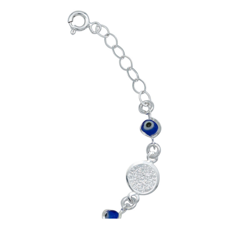Pulsera Ajustable Con Medallas De San Benito Plata Ley S925