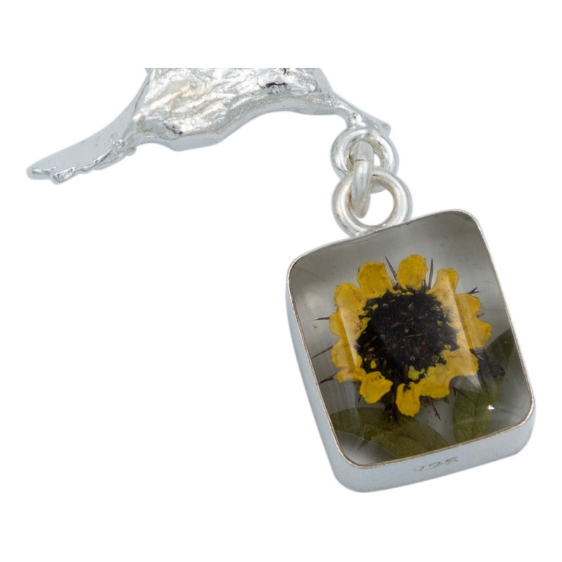 Collar Colibri Girasol Encapsulado Amor Regalo Plata 925