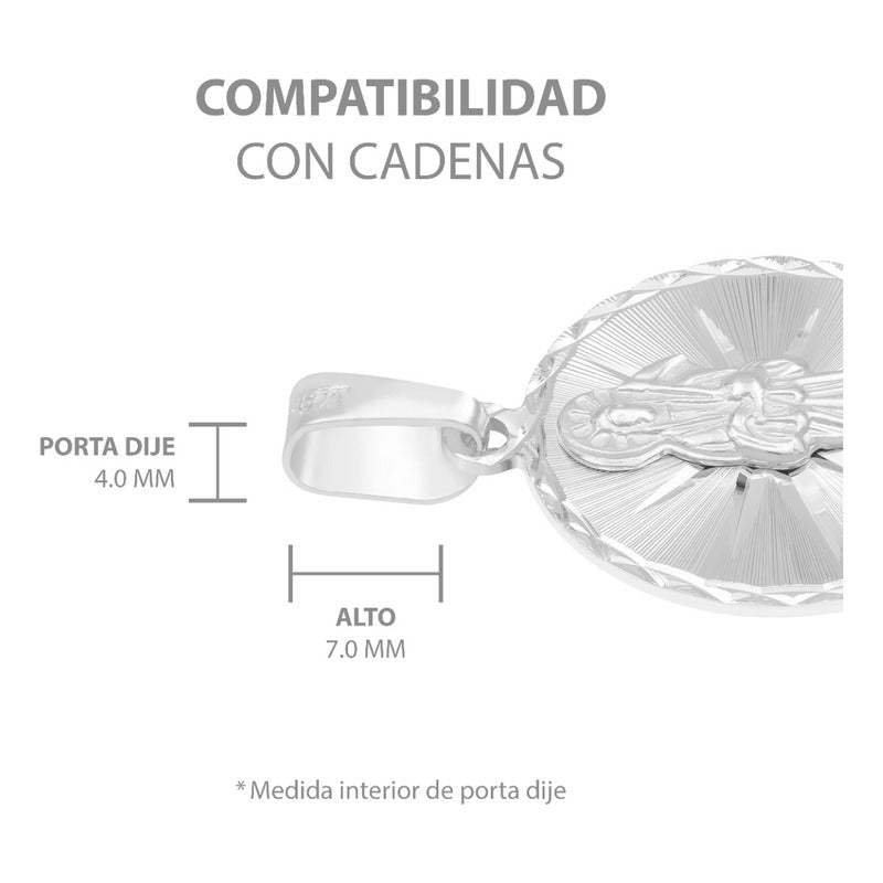 Dije Medalla Diamantada Santa Muerte Lisa Plata 925 2.5 Cm Plateado