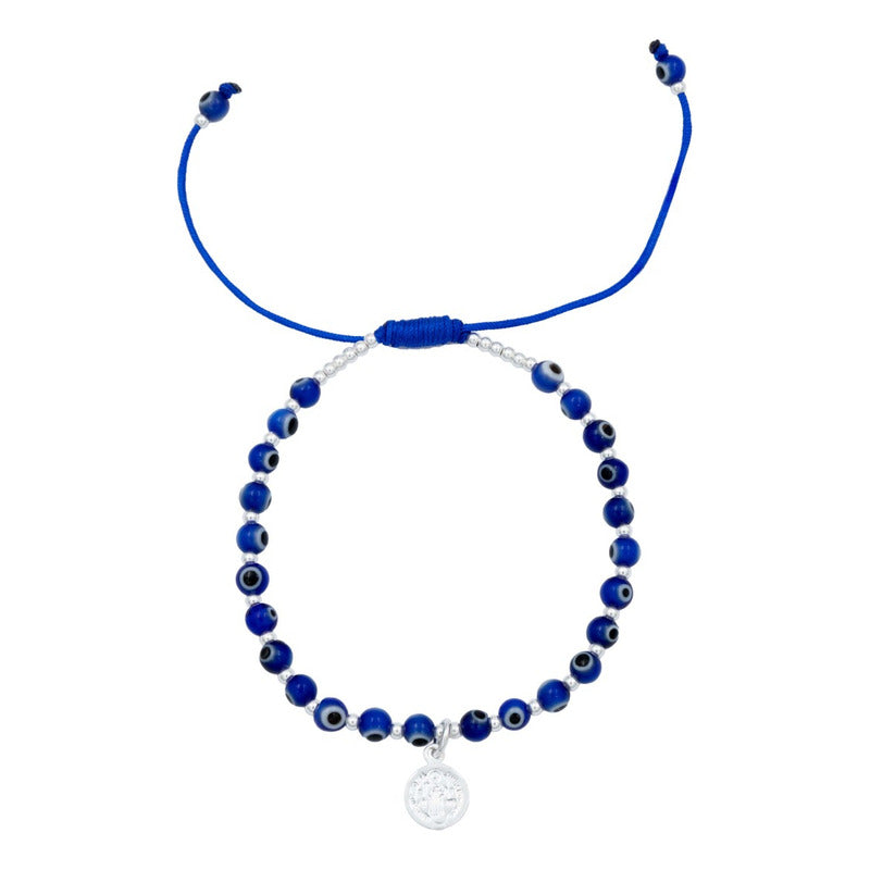 Pulsera Ajustable San Benito Ojo Turco Artesanal Plata 925