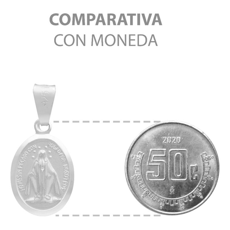 Dije Mini Medalla Bautizo Virgen Milagrosa Mate Plata 925 Plateado