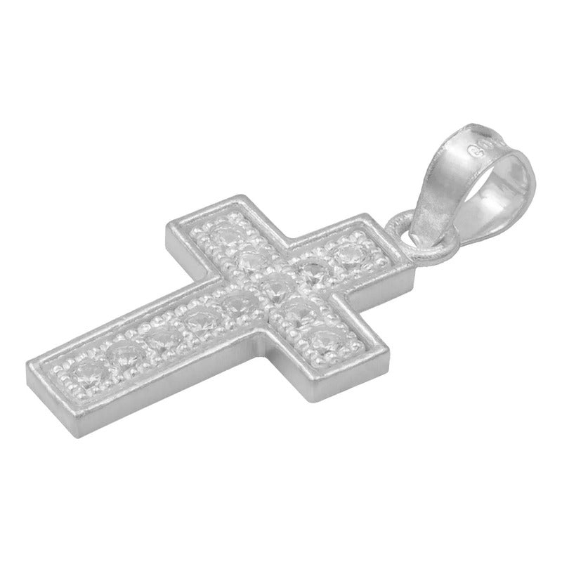 Dije Cruz Borde Diamantada Zirconia Unisex Plata S925 2.6 Cm Blanco