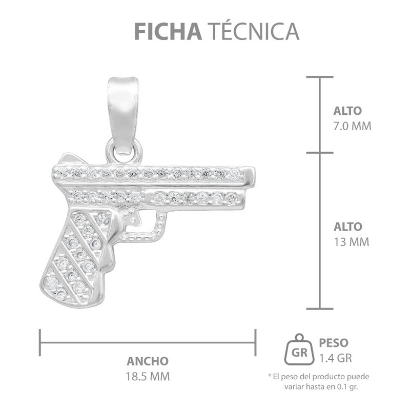 Dije Chico Pistola Glock Revolver Hombre Zirconias Plata 925 Blanco