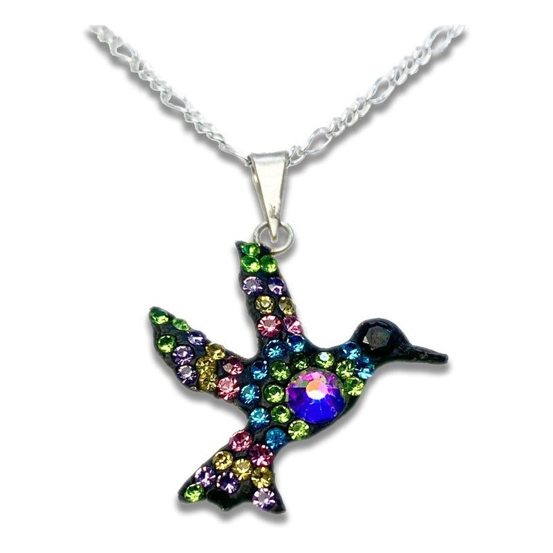 Dijes Colibrí Zirconias Plata Solida 925 + Cadena Plata 925