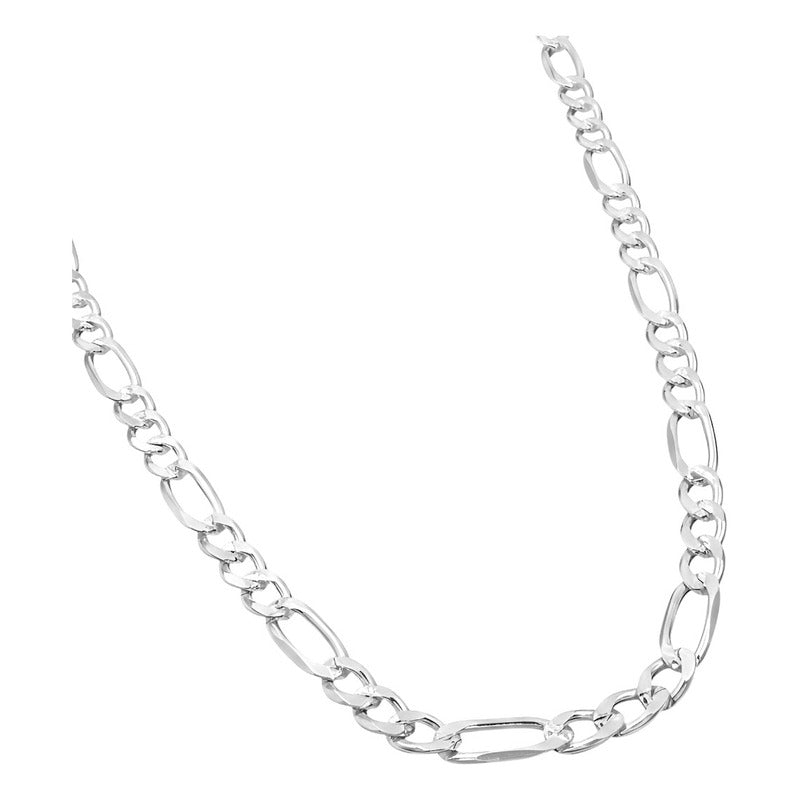 Cadena Figaro 3x1 Diamantada Hombre Plata 925 65 Cm X 7 Mm Plateado