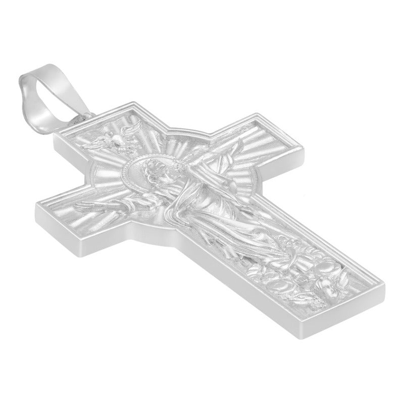 Dije Cruz Grande Cristo Espiritu Santo Hombre Plata 925 Plateado