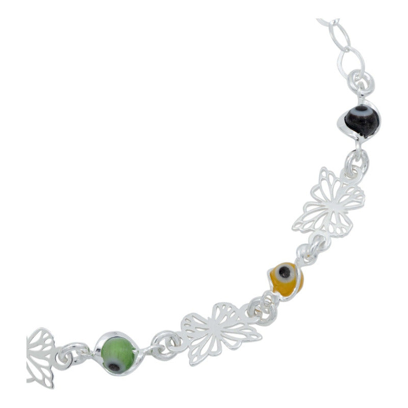 Pulsera Ajustable Mariposa Ojo Turco Primavera Plata 925