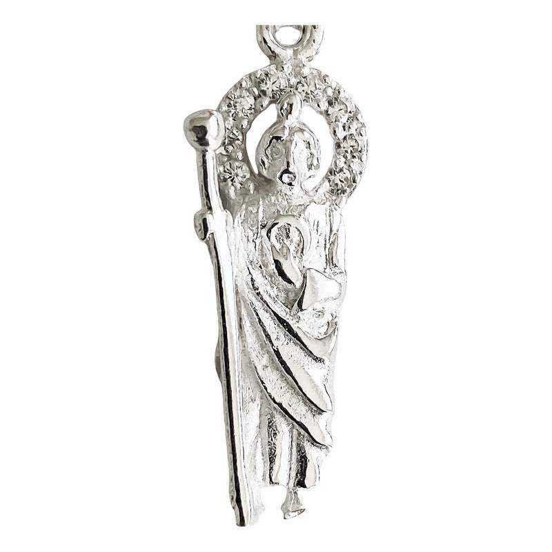 Collar Mini Dije Medalla San Judas Tadeo Zirconias Plata 925