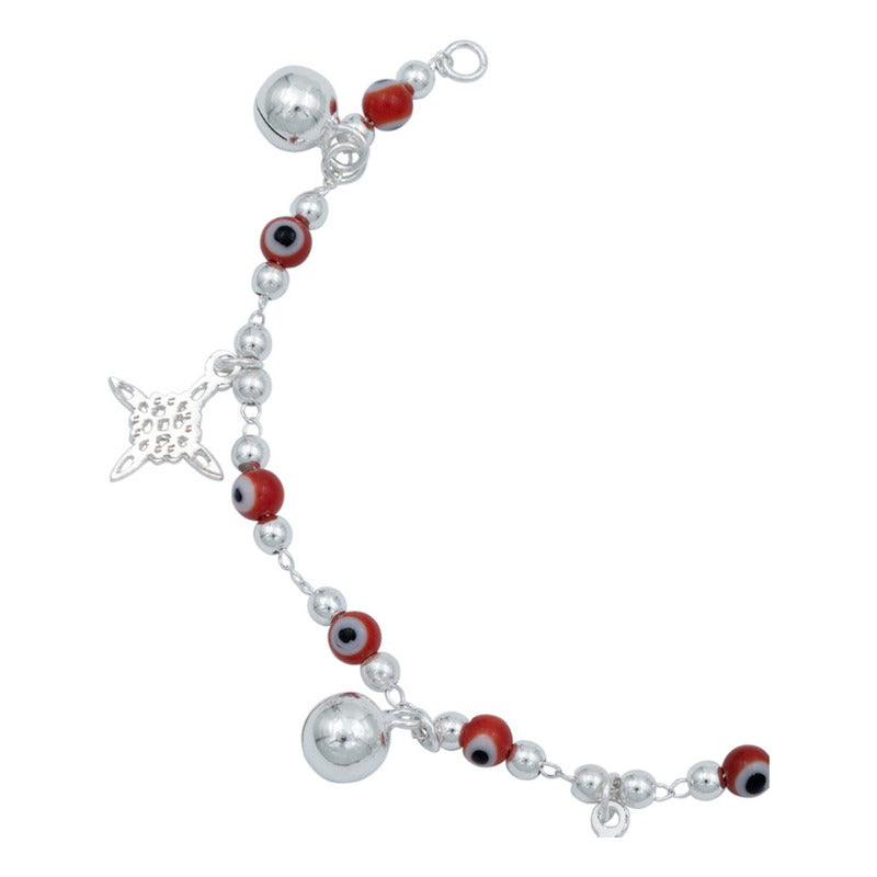 Pulsera Nudo De Bruja Ojo Turco Cascabeles Sonido Plata 925