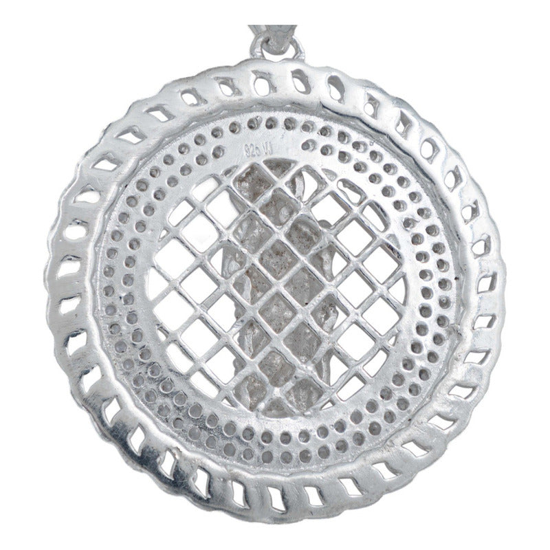 Dije Medalla Grande San Judas Zirconias Hombre Plata 925 Blanco