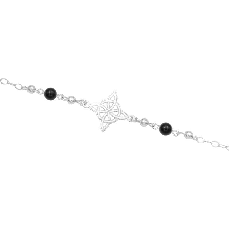 Pulsera Ajustable Mujer Nudo De Bruja Laser Bolas Plata 925 Negro 6 Cm 20 Cm