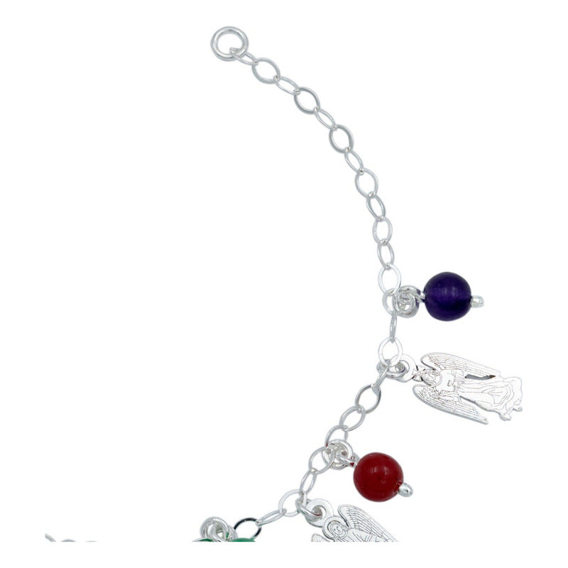 Pulsera Ajustable 7 Arcangeles Chakaras Laser Plata .925 Multicolor 6 Cm 19 Cm