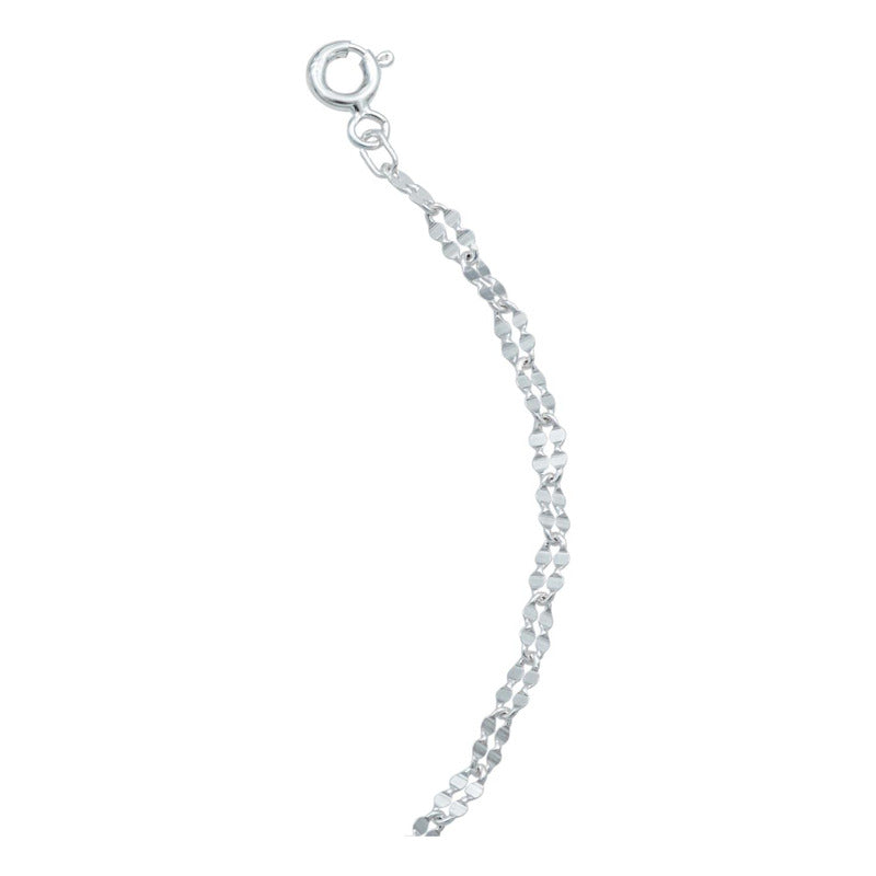 Pulsera Granito De Cafe Doble Diamantada Mujer Plata 925