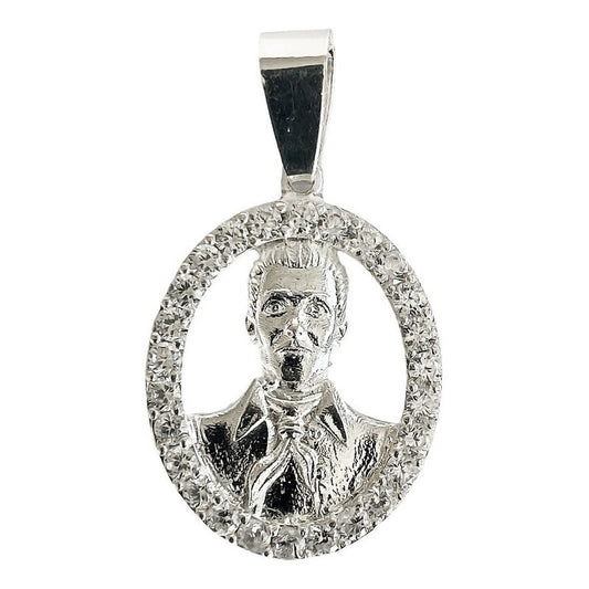Dije Chico Jesús Malverde Con Zirconias Plata Solida Ley 925 Blanco