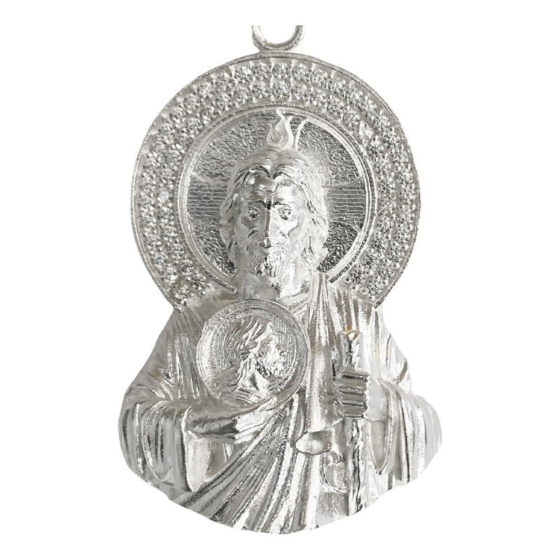 Dije Medalla Torso San Judas Tadeo Zirconias Plata 925 6 Cm