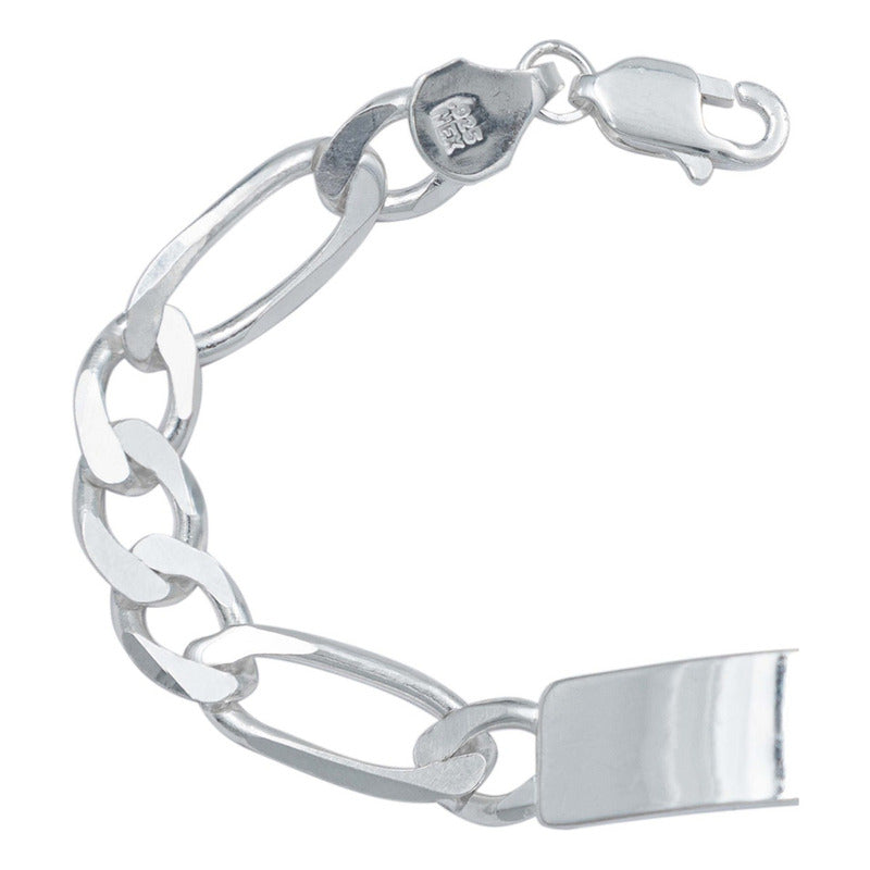 Pulsera Esclava Figaro 3x1 Gruesa Hombre Plata 925 7 Mm