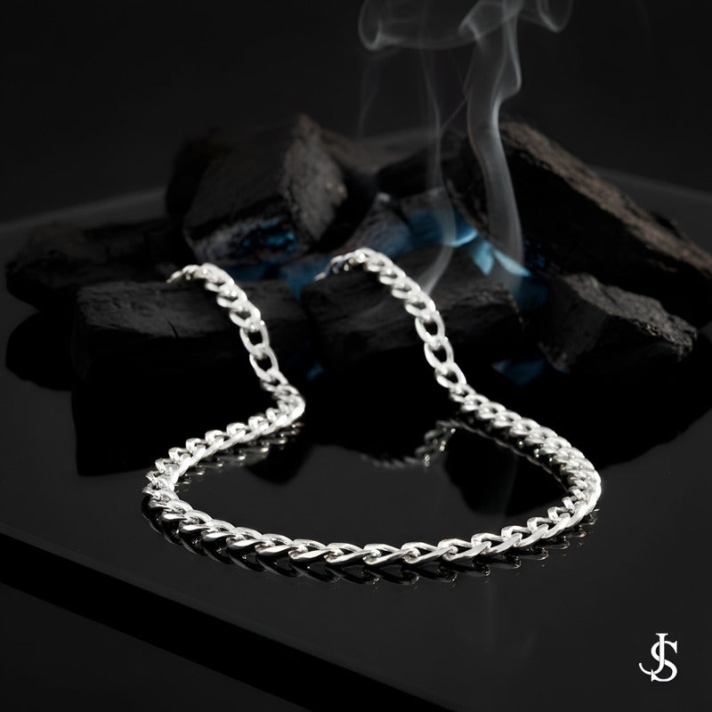 Cadena Cubana Diamantada Barbada Hombre Plata925 65cm X 9mm Plateado