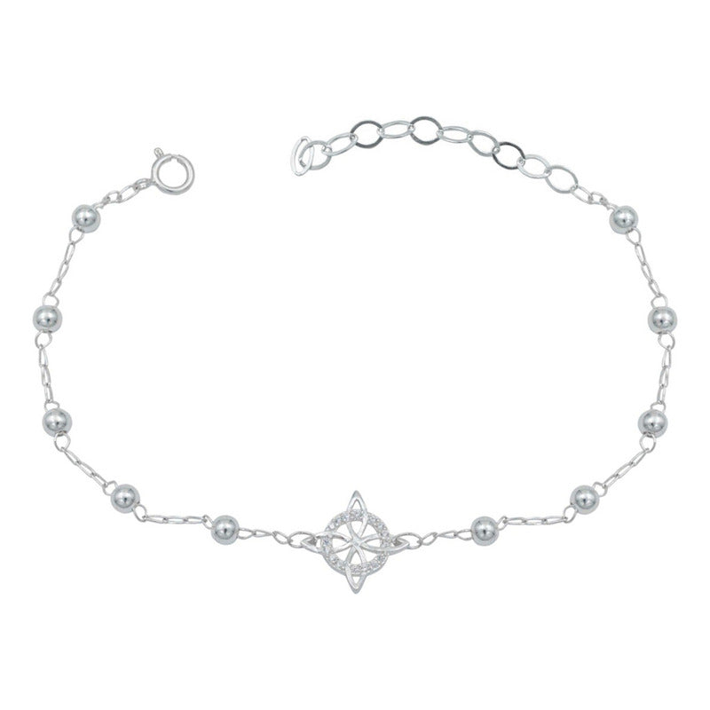 Pulsera Ajustable Nudo Bruja Zirconia Bola 3 Mm Plata 925