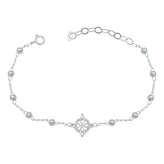 Pulsera Ajustable Nudo Bruja Zirconia Bola 3 Mm Plata 925 Blanco Lisa 6 Cm 19 Cm