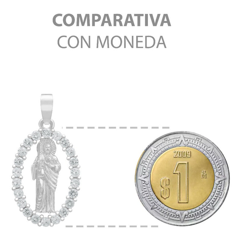 Dije San Judas Liso Borde Zirconias Unisex Plata 925 2.7 Cm