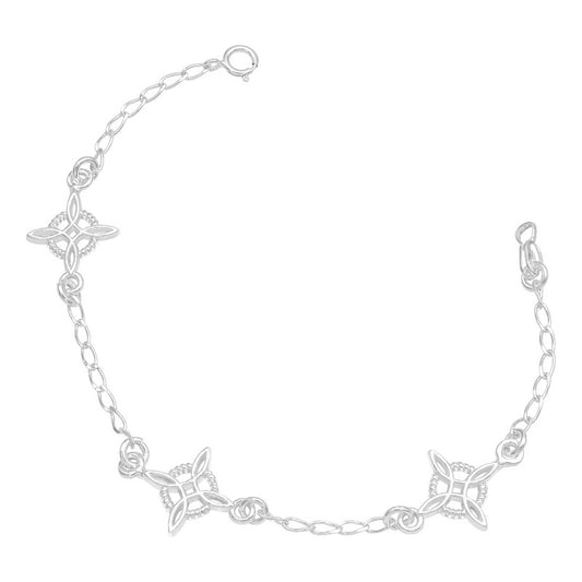 Pulsera Nudo De Bruja Tres Conectores Liso Mujer Plata 925 Plateado 18 Cm