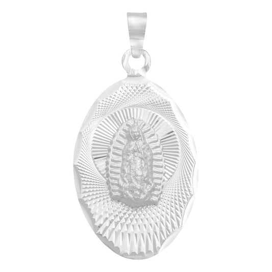 Dije Ovalada Diamantada Virgen Guadalupe Plata 925 1.7 Cm Plateado