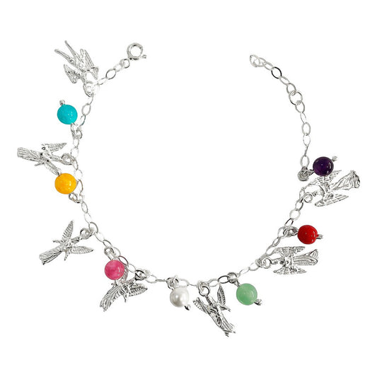 Pulsera Ajustable 7 Arcangeles Cuarzo San Miguel Plata S925 - Colores - 6 Cm - 20 Cm