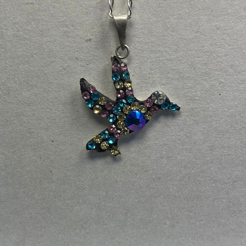 Dijes Colibrí Zirconias Plata Solida 925 + Cadena Plata 925