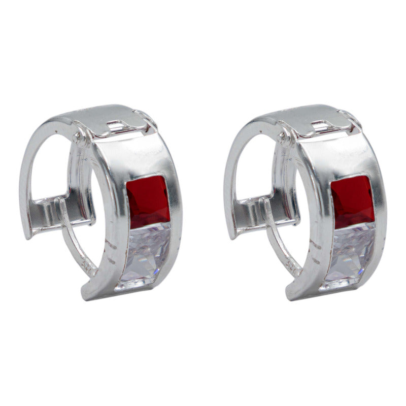 Aretes Huggies Grandes Mujer Regalo 2 Zirconias Plata 925