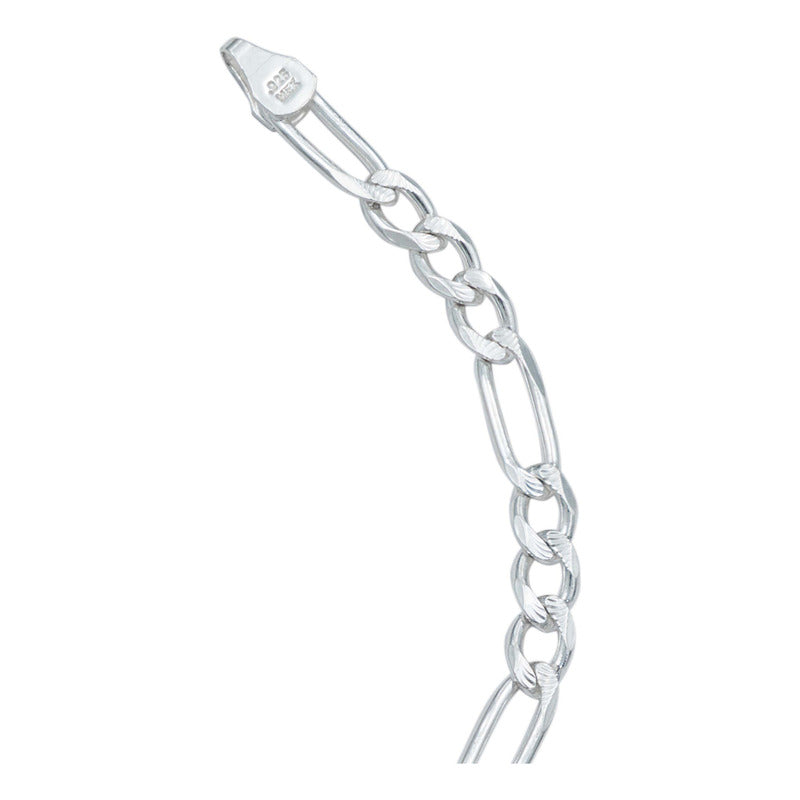 Esclava Pulsera Fígaro 3x1 Diamantada Unisex Plata S925 4 Mm
