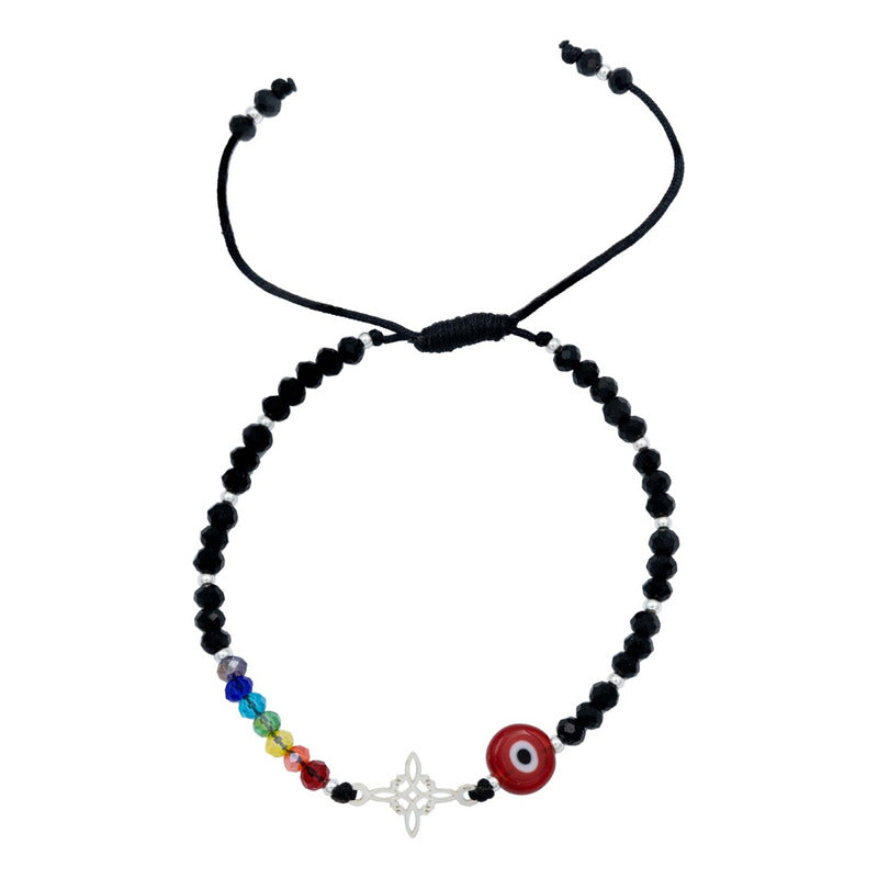 Pulsera Ajustable Nudo Bruja 7 Chakaras Ojo Turco Plata 925