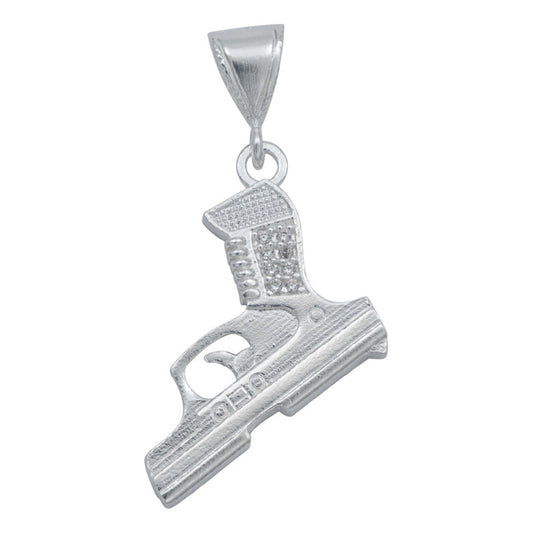 Dije Pistola Chica Glock Zirconias Belico Plata 925 Blanco