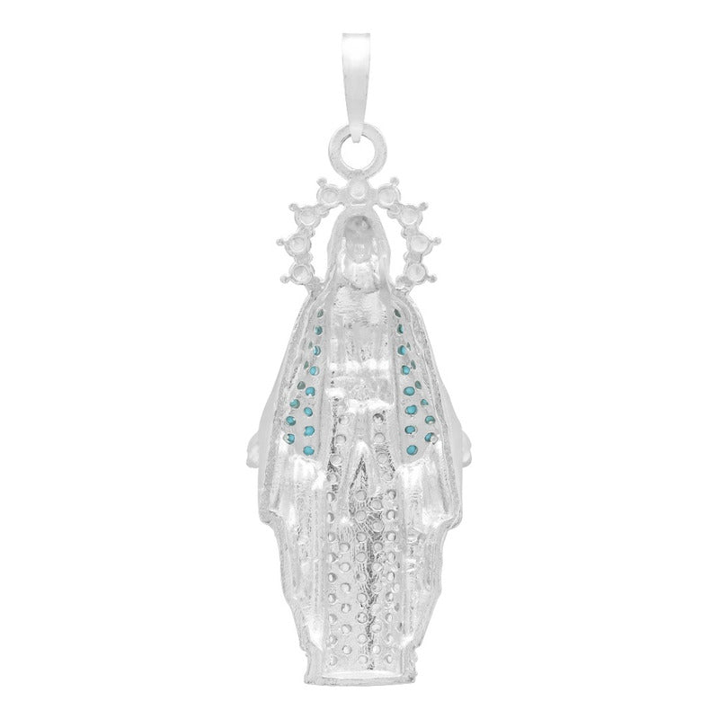 Dije Virgen Milagrosa Chica Zirconias Plata 925 4 Cm Celeste