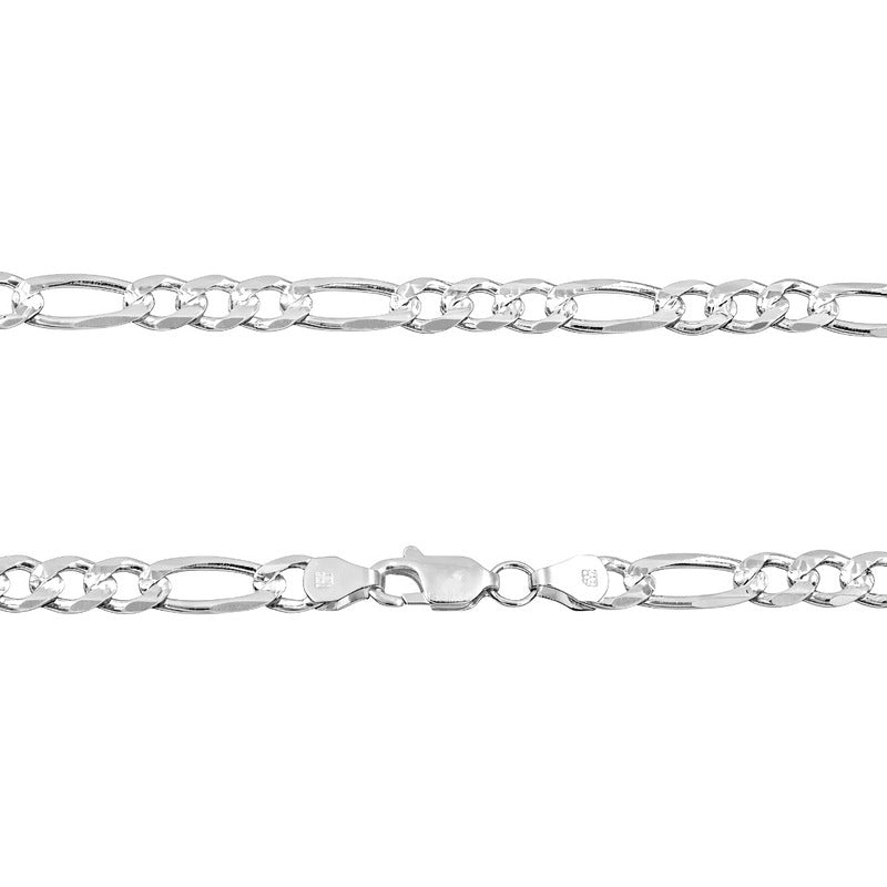 Cadena Figaro 3x1 Diamantada Hombre Plata 925 45 Cm X 6 Mm Plateado