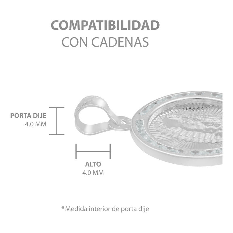 Dije Medalla Virgencita Guadalupe Zirconias Plata 925 1.8 Cm Blanco