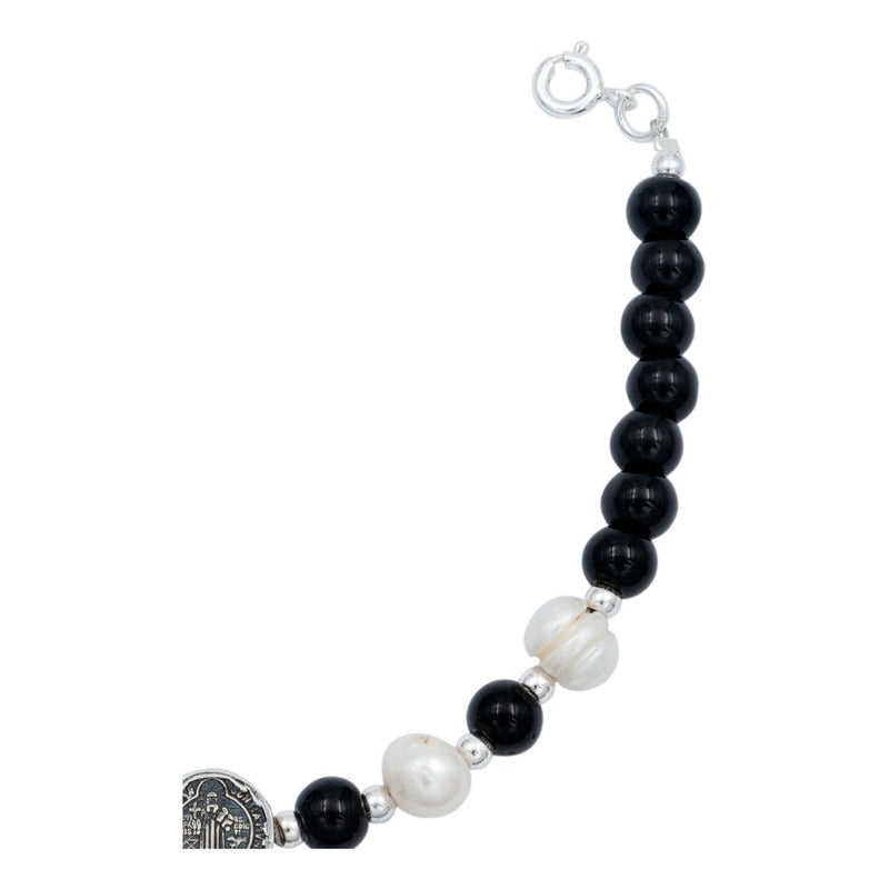 Pulsera Ajustable San Benito Bolitas Medalla Plata 925